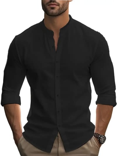 Bovista Linnen Blouse Heren - t shirt - Polo - Overhemd - Shirt - Zomer - Ibiza Stijl - Zwart - Maat S