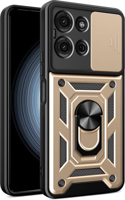 MobyDefend Hoesje - Geschikt voor Motorola Moto G75 - Pantsercase Met Draaibare Ring - Goud
