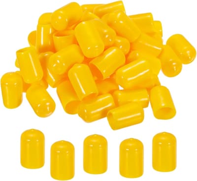 50 Stuks Rubber Eindkap 12mm ID - Gele Flexibele Ronde Vinyl Schroefkappen en Draadbeschermers voor Bouten, Schroeven, Buizen, Kabels en Draden - Zachte Rubber Beschermcovers voor Meerdere Toepassingen