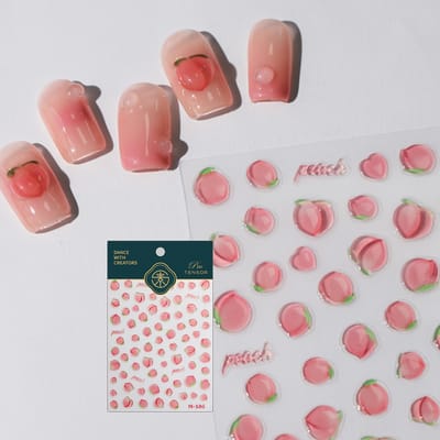 1 pièce Autocollants pour Ongles Gel Pêche, Décalcomanies Fines Transparents Gel Gaufrées pour Nail Art, Accessoires DIY Faits Main pour Nail Art avec Finition Pailletée