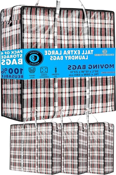 Grote Waszakken - Opbergzakken - Verhuizen en Opslag - Sterke Ritssluiting - XXL Multipack 4 Stuks - Veelkleurig
