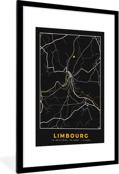 Fotolijst incl. Poster - Limburg - Kaart - Goud - Stadskaart - Plattegrond - 60x90 cm - Posterlijst