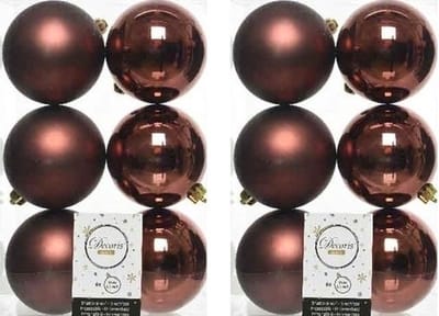 Decoris Kerstballen - 12x st - mahonie bruin - D8 cm - kunststof - mat/glans - kerstversiering - onbreekbare kerstballen
