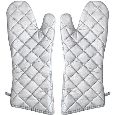 Ovenwanten met antislip siliconen bedrukte katoenen handschoen 1 paar extra lange professionele kook-, bak-, grillgereedschappen keuken white