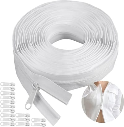 Zipper van 5mm, 5 meter met 15 metalen sliders, ideaal voor tassen, kleding en beddengoed - Wit