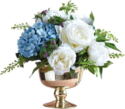 Kunstbloemen met Vaas - Nepbloemen Boeket - Huisdecoratie - Zijden Doek Materiaal - 38 x 38 cm - Blauw