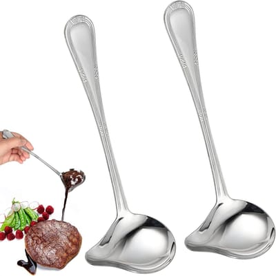 RVS sauslepel met tuit, 20,5 cm, ideaal voor sauzen, soepen en dressings, set van 2 stuks