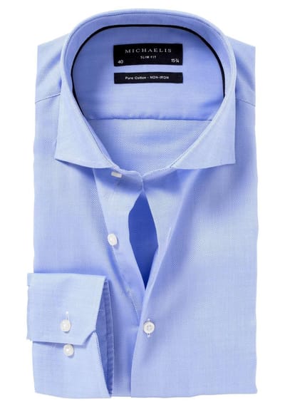 Michaelis slim fit overhemd - Oxford - lichtblauw - Strijkvrij - Boordmaat: 38 (EU maat: S)