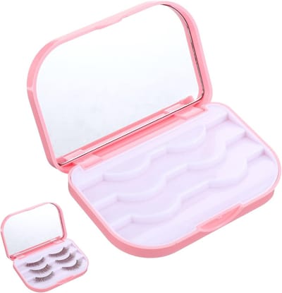 Wimpersopbergdoos, 3-laags wimpershouder, make-upopbergdoos met make-upspiegel, lege reishouder, cosmetica-organizer, opbergdoos voor valse wimpers, wimpersverpakking (Roze)