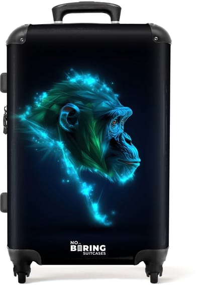 NoBoringSuitcases.com® - Kinderkoffer jongen - Kindertrolley jongens - Neon silhouet van een chimpansee - Koffer kind groot - Rolkoffer lichtgewicht - Reiskoffer met 4 wielen - Grote trolley XL - 20 kg bagage
