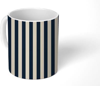 Mok - Koffiemok - Verticale strepen - Blauw - Crème - Mokken - 350 ML - Beker - Koffiemokken - Theemok