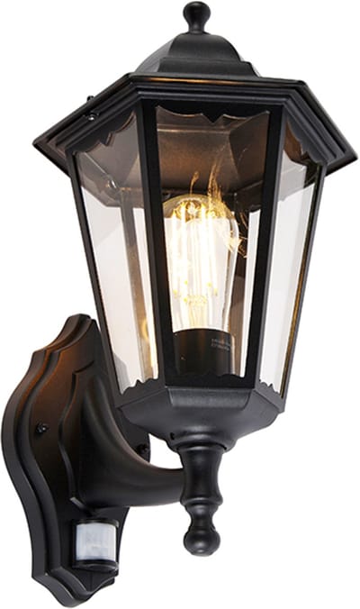 QAZQA havana - Klassieke Wandlamp met Bewegingsmelder | Bewegingssensor | sensor voor buiten - 1 lichts - D 26.8 cm - Zwart - Buitenverlichting