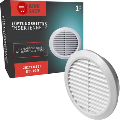 Ventilatierooster Ø 110 mm voor badkamer en wc - Kunststof wit met insectenwerend net