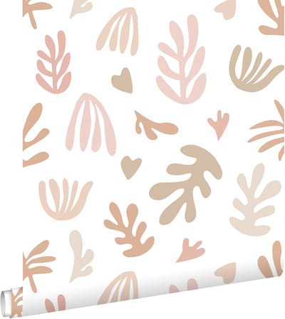 ESTAhome behang planten in Matisse stijl beige, roze en wit - 50 x 900 cm - 131017