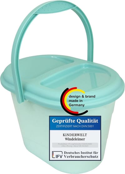 Luieremmer met Deksel - Vuilnisbak Baby - Hygiënisch Luiers Opslaan - Draagbare Draaggreep - 37 cm Lengte - Aquamarijn