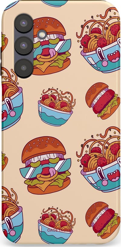 Casetastic Hoesje Geschikt voor Samsung A25 - Stijlvolle Beschermende Duo-layer Case - Cartoon Hamburgers