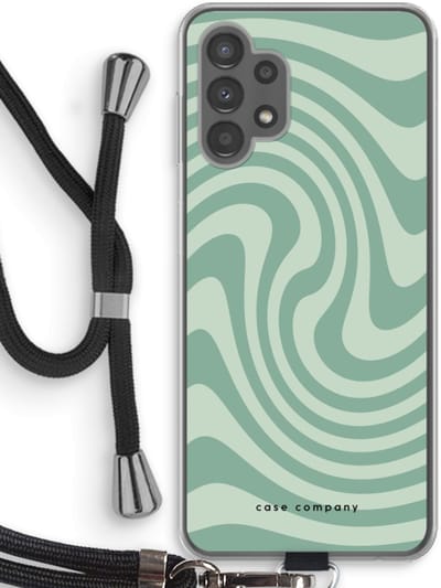 Case Company® - Hoesje met koord geschikt voor Samsung Galaxy A13 4G hoesje met Koord - Swirl Groen - Telefoonhoesje met Zwart Koord - Bescherming aan alle Kanten en Over de Schermrand