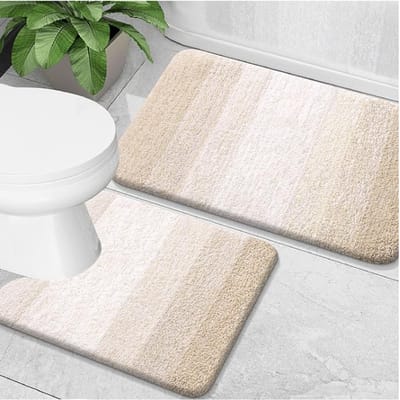 Set van 2 ombrekleurige badmatten - Zachte en absorberende microvezel badmat en U-vormige toiletmat - Antislip - Machinewasbaar en droogbaar - Pluche en donzige badmat - 50x80cm + 50x60cm (U-vormige mat)
