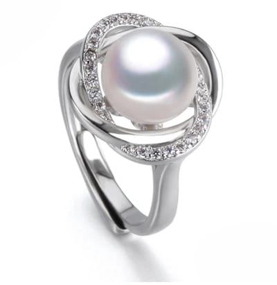 N3 Collecties 925 Sterling Zilveren Wit Natuurlijke Parel met Zirkoon Ring Voor Vrouwen