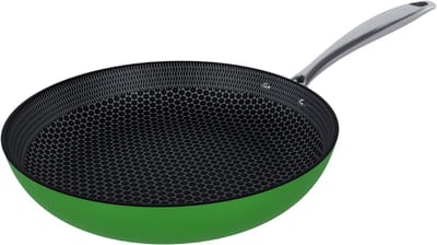 Cook & Pan Honey Koekenpan Ø 20 cm RVS Groen - PFAS vrij - Alle Warmtebronnen - Cool Touch Handgreep - Koeken Pan met 7 jaar Garantie - Krasbestendige Anti Aanbaklaag - Vaatwasserbestendig - Gas, Inductie, Elektrisch, Oven - Honingraat Pan