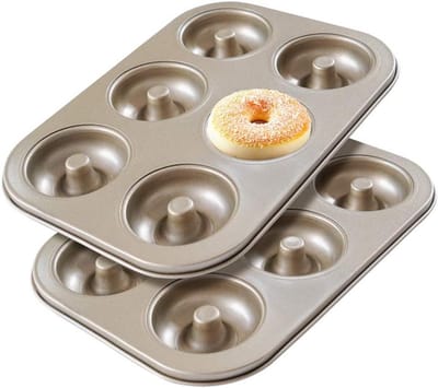 Donut Bakvorm - Mini Bakplaat - Zelf Gebak Maken - Set van 2 - 6 Donuts Per Vorm - Goud