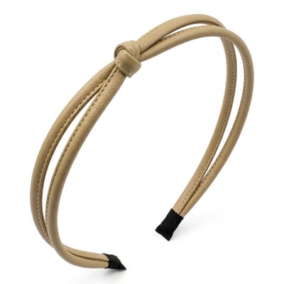 Khaki haarband – dames haar accessoire – minimalistische hoofdband met knoop detail – slanke dubbele band – flexibele kunststof basis – geschikt voor dagelijks gebruik
