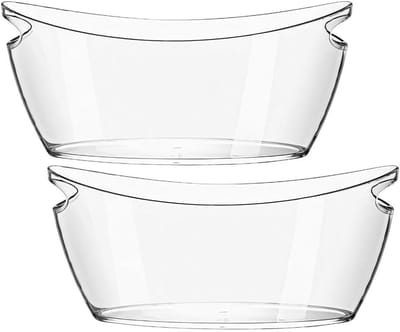 Set van 2 transparante ijsemmers met scheppen, 5 liter capaciteit voor wijn, bier en cocktails, ideaal voor feesten en bars