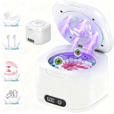 Ultrasonic Retainer Cleaner Machine - Denture Bath Met 4 Modi En Digitaal Scherm - 49kHz Dieptereiniging Voor Gebitsprotheses En Beugels - 340ml Capaciteit In Duurzaam Wit Plastic - Inclusief Reinigingsmandje