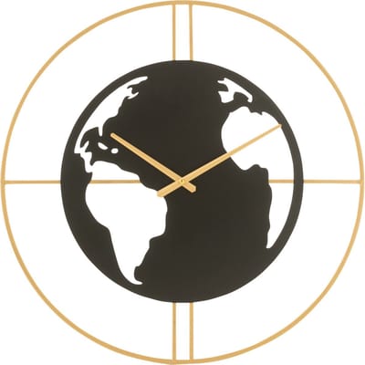 J-Line klok Wereldkaart Gaten - metaal - goud/zwart - small - Ø 60 cm