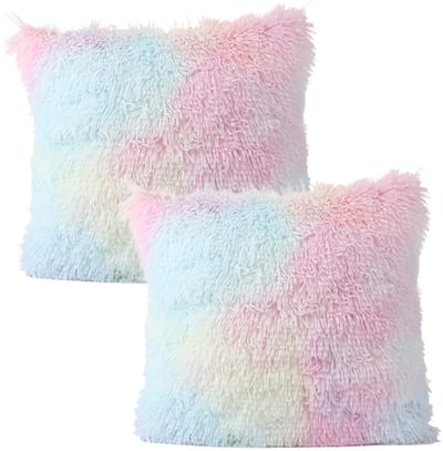 Set van 2 Decoratieve Kussenhoezen van Zacht Vacht voor Woonkamer en Slaapkamer - Regenboog Design, 45 x 45 cm, Perfect voor Bank en Auto