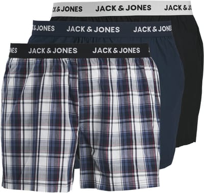 JACK&JONES PLUS JACSAIGON WOVEN BOXERS 3 PACK PLS Heren Onderbroek - Navy Blazer Black - Blue/Red Check