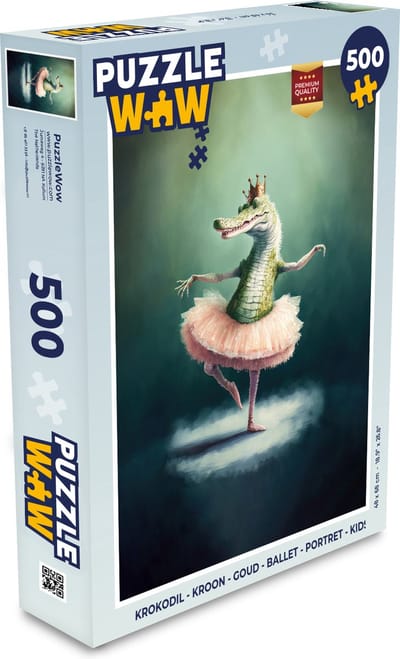 Puzzel Krokodil - Kroon - Goud - Ballet - Portret - Kids - Legpuzzel - Puzzel 500 stukjes