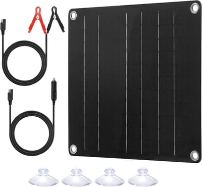 Zonne Autobatterij Oplader - Zonnepaneel Onderhoudslader - Batterij Onderhoud - Blocking Diode - 10 Watt - Zwart