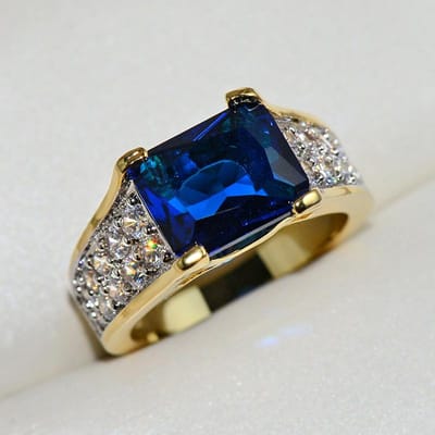 Vintage Goud Luxe Blauwe Kristal AAA Zirkonia Ringen voor Mannen en Vrouwen Metaal Verguld Zilveren Trouw Verlovingsfeest Ring 7
