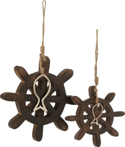 J-Line decoratie Roer Vis Mango - hout - donkerbruin - large
