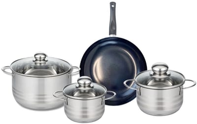 Set van 1 Koekenpan 24 cm en 3 kookpotten 14, 16 en 20 cm Elo Prima Glanzend