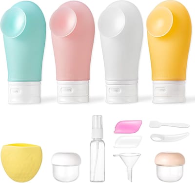 Famanu – Siliconen reisflessen set 89 ml - 13 stuks - lekvrij en BPA-vrij - inclusief zuignap en transparant reisformaat