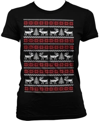 Dames Fun Tshirt -S- Christmas Knit Pattern Zwart