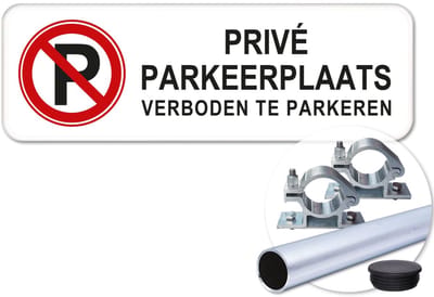 Privé Parkeerplaats 1-B - Weerbestendig Aluminium - 40x15 cm - Bevestiging: Met paal 120 cm + paalbeugels + paaldop