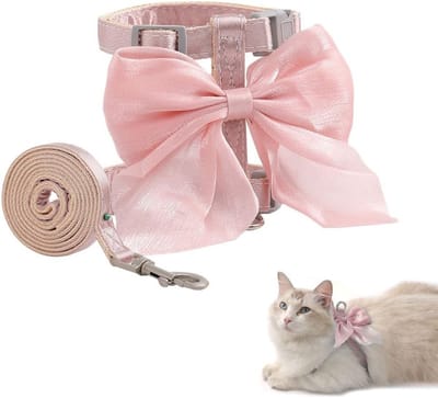Verstelbaar Katentuig met Leash en Roze Strik voor Honden en Kleine Huisdieren, Comfortabel en Veilig