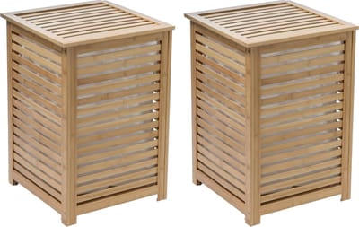 5Five Wasmand Bamboe - 2x - Met waszak - 50 liter - 40 x 38 x 58 cm - met deksel