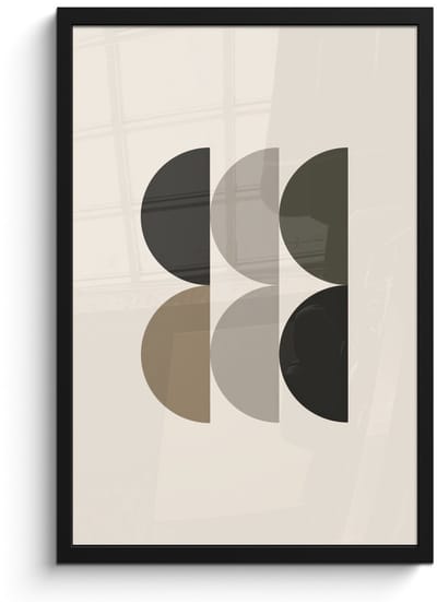Poster in lijst - Fotolijst 40x60 cm - Posters - Halve cirkels - Aardetinten - Grafisch - Posterlijst zwart - Decoratie - Wanddecoratie woonkamer - Muurdecoratie slaapkamer