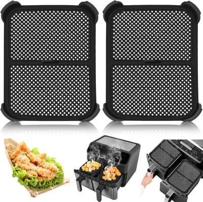longziming - Siliconen air fryer Beschermplaat - Hittebestendig Tot 240 °C - Optimaliseert Luchtcirculatie En Voorkomt Spatten - Roestvrij Staal Met Siliconen Coating - Rutschvast En Slijtvast Ontwerp - 2 Stuks