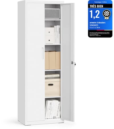 SONGMICS - Boekenkast - Archiefkast met 5 Planken - 2 Deuren - Verstelbare Planken - Met Slot