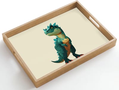 Dienblad hout 50x35 cm - Schootdienblad - Stekels - Dino - Blauw - Gespierd - Borrelplank rechthoek - Plateau dienbladen