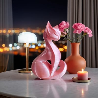 Kattenbeeld 3D Print Abstract Kunst Minimalistische Decor Woondecoratie Cadeau Kattenliefhebber | Pink / 30 cm / 11.8 inch