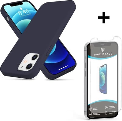 ShieldCase Silicone case geschikt voor Apple iPhone 12 Mini - 5.4 inch - optimale bescherming - siliconen hoesje - backcover - blauw + glazen Screen Protector