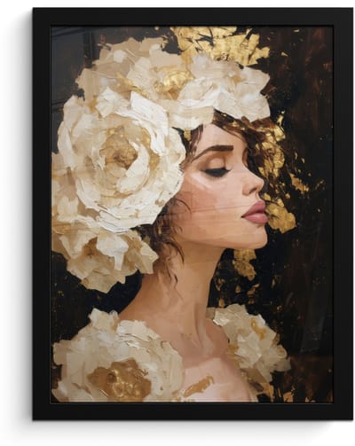Poster in lijst - Fotolijst 30x40 cm - Posters - Abstract - Vrouw - Bloemen - Wit - Posterlijst zwart - Decoratie - Wanddecoratie woonkamer - Muurdecoratie slaapkamer