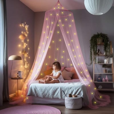 Zylo® Klamboe Tent - Pop Up Tent - Inclusief Opbergtas - met 67 Glow in the Dark Sterren - 29x24x6cm - Roze