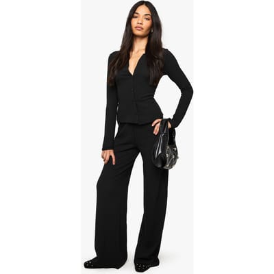 boohoo Dames Getextureerde wijde pijpenbroek | Black | Maat: 8